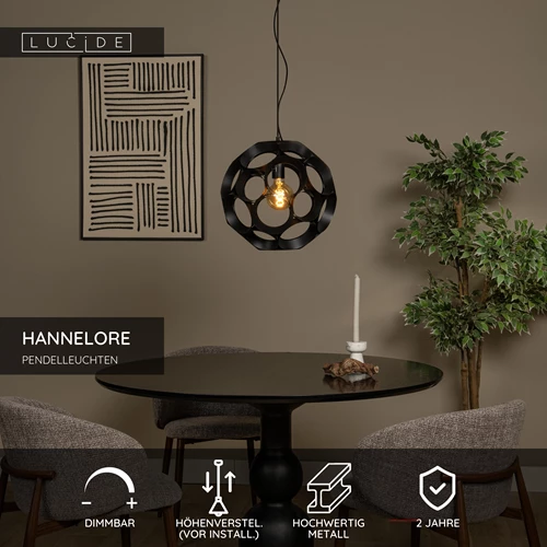 Lucide HANNELORE - Pendelleuchten - Ø 40 cm - 1xE27 - Schwarz - USP